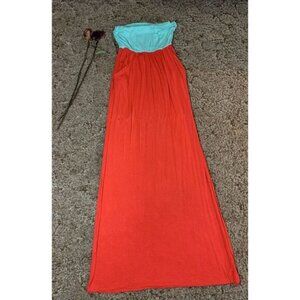 Modern Vintage Boutique Dress Womens Size S Teal Peach‎ Red Long Pockets Ladies